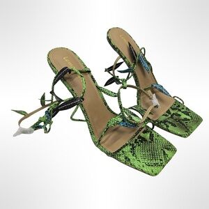 Lemonade Strappy Vine Snake Print Heels Green Square Toe Y2K Sandals 10